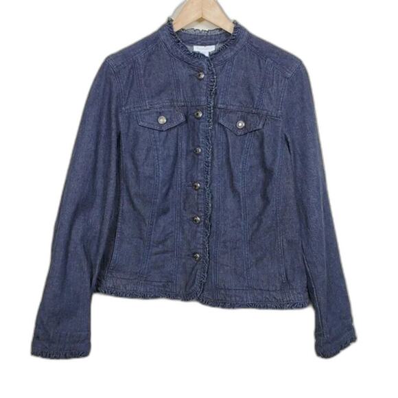 Charter Club Denim Jacket Top Women Size M Blue Long Sleeve Button Front - Picture 1 of 9